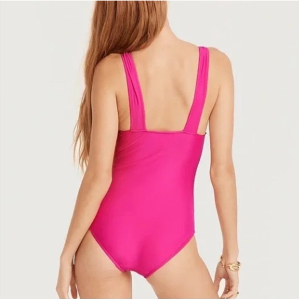 NWT J Crew size 4 deep v neck pink one piece swimsuit bathing suit beach Barbie - Picture 3 of 10